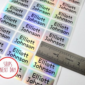 Silber Hologramm Wasserdichte Namensaufkleber für Kindertagesstätten und Schuletiketten Spülmaschinenfest -Medium Custom Business Brand Label Hanprinting