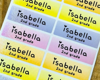 Glitter Sunrise Waterproof Long Name Stickers: Personalized Kids Labels