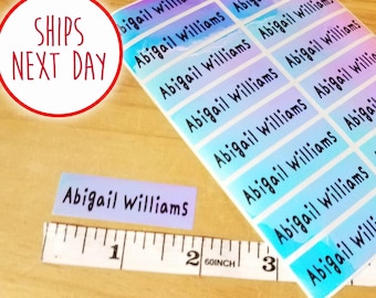 Long Blue Hologram Name Stickers: Waterproof Custom Labels