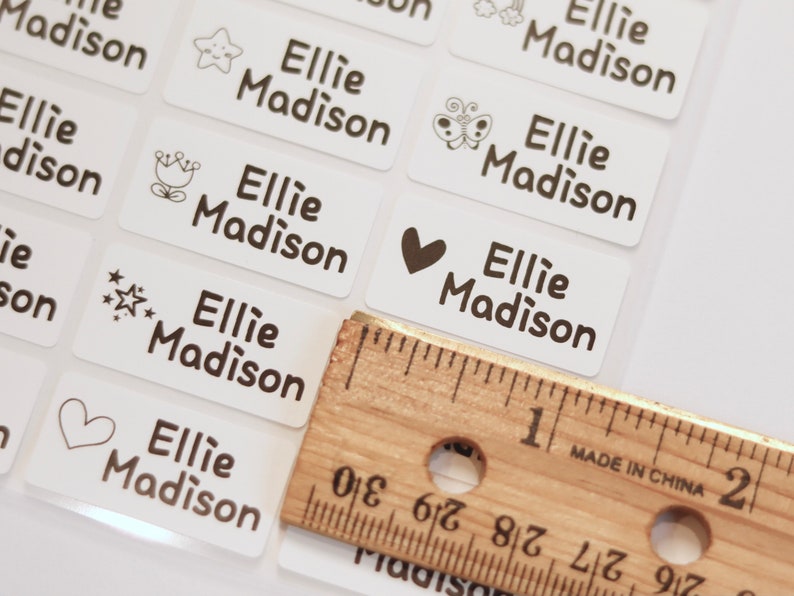 24 White Iron On Labels with Girl Images For Clothing & Fabrics - Medium Size Sew on Sewing label-  Iron On Labels - Cloth Label Hanprinting