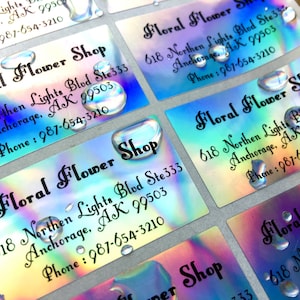 30 Wasserfeste Adressaufkleber mit vielen Schriftarten - Silber Hologramm Hanprinting