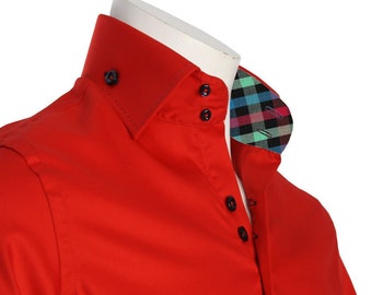 Men&#39;s Formal Shirt Men Italian Shirt Designer Great Quality Regular Fit Red 10027A