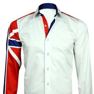 Men&#39;s Union Jack Formal Shirt Men Italian Shirt Designer Great Quality Regular Fit White 10147