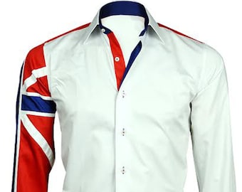 Men's Union Jack Formal Shirt Men Italian Shirt Designer Great Quality Regular Fit White 10147