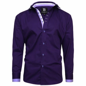 Men's Triple Collar Formal Shirt Men Italian Shirt Designer Great Quality Regular Fit Purple 10174R