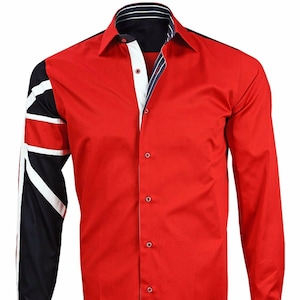 Union Jack formeel overhemd heren Italiaans herenoverhemd ontwerper Geweldige kwaliteit slim-fit rood 10040