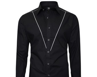 Men's Tuxedo Formal Shirt Men Italian Shirt Designer Great Quality Regular Fit Black 10184