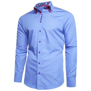 Men's Formal Shirt Men Italian Triple Collar Shirt Designer Great Quality Slim Fit Blue SC303