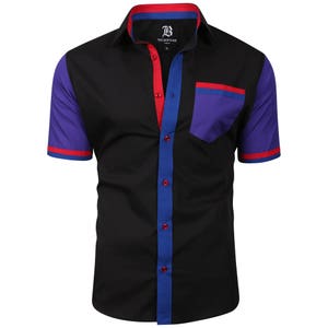 Men's Formal Shirt Men Italian Shirt Designer Great Quality Regular Fit Short Sleeve Black 10158