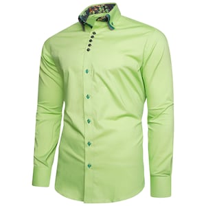 Men's Formal Shirt Men Italian Triple Collar Shirt Designer Great Quality Slim Fit Green SC304