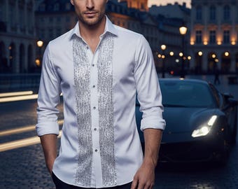 mens glitter dress shirts Glitter Pattern White Men Prom Blazer | Wessi – Wessi main image 1