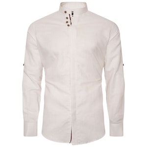 Men&#39;s Linen Blend Shirt Designer Great Quality Slim Fit White Brown