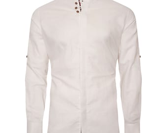 Men's Linen Blend Shirt Designer Great Quality Slim Fit White Brown