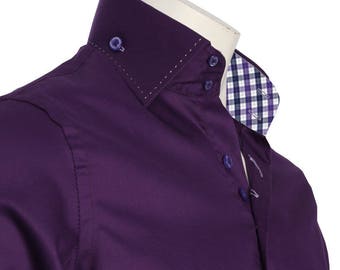 Men&#39;s Formal Shirt Men Italian Shirt Designer Great Quality Regular Fit Purple 10003