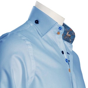 Men&#39;s Formal Shirt Men Italian Shirt Designer Great Quality Slim Fit Blue with Deer Print