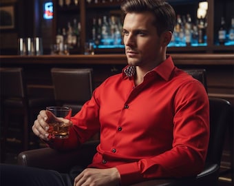 Men's Formal Shirt Men Italian Shirt Designer Great Quality  Slim Fit Red 10027