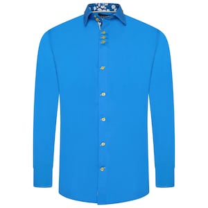 Men&#39;s Formal Shirt Men Italian Shirt Designer Great Quality Regular Fit Royal Blue