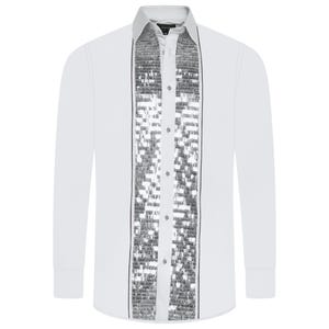 Men&#39;s Formal Shirt Men Designer Great Quality Regular Fit Sequin Party Wedding Night Ceremony White