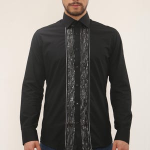 Men's Formal Shirt Black Men Designer Great Quality Slim Fit Sequin Party Wedding Night Ceremony