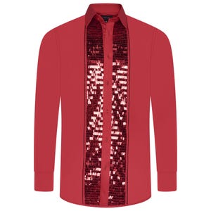 Men&#39;s Formal Shirt Red Men Designer Great Quality Slim Fit Sequin Party Wedding Night Ceremony