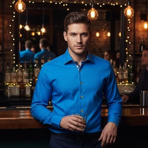 Chemise habillée pour homme Chemise italienne de créateur de grande qualité, coupe classique, bleu royal
