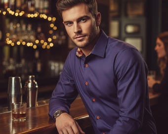 Camisa formal de mezcla de algodón morada para hombre - Corte regular