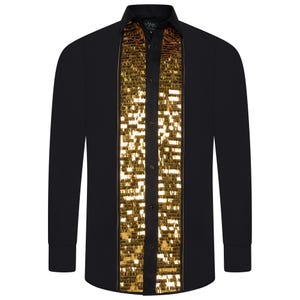 Men's Formal Shirt Black Men Designer Great Quality Slim Fit Sequin Party Wedding Night Ceremony