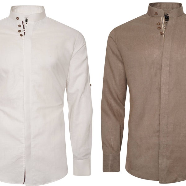 Camisa de mezcla de lino para hombre Diseñador Gran calidad Slim Fit Blanco Marrón