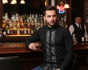 Men's Formal Shirt Men Designer Great Quality Regular Fit Sequin Party Black Wedding Night Ceremony
