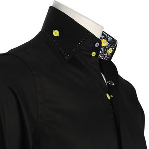 Men's Formal Shirt Men Italian Shirt Designer Great Quality Regular Fit Black with Floral Contrast