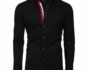 Camisa formal de hombre con triple cuello, camisa italiana de diseñador, excelente calidad, corte regular, color negro 10178
