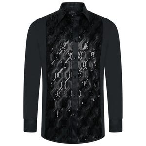 Men's Black Formal Shirt Men Designer Great Quality Slim Fit Sequin Party Wedding Night Ceremony