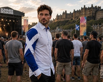 Men's Scottish Flag Formal Shirt Men Saltire St Andrew's Cross Italian Shirt Designer Great Quality Slim Fit White