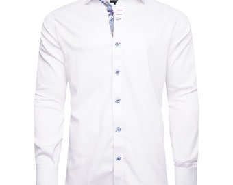 Camisa Formal Hombre Camisa Italiana Diseñador Gran Calidad Slim Fit Blanco