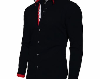 Men's Triple Collar Formal Shirt Men Italian Shirt Designer Great Quality Regular Fit Black 10178