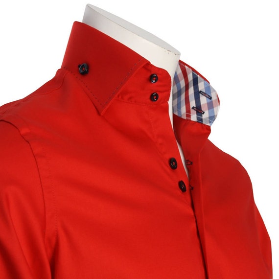 Men's Formal Shirt Men Italian Shirt Designer Great Quality Regular Fit Red  10027 