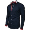 Men's Triple Collar Formal Shirt Men Italian Shirt Designer Great Quality Regular Fit Navy 10160