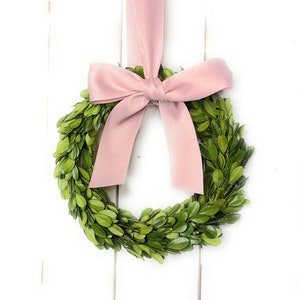 4.5&quot; 6&quot; 8&quot; or 10&quot; Small Mini Preserved Boxwood Spring Wreath w/Blush Ribbon-Year Round Wreath-Wedding Wreath-Window Wreath-Farmhouse Wreath