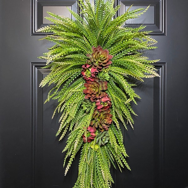 Succulent Swag Wreath for Front Door Summer Year Round Tropical or Farmhouse Rustic Home Wall Decor-Teardrop Swag-CHOOSE 24", 30" OR 36"