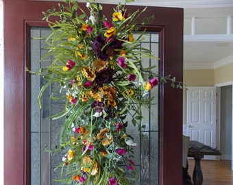 Spring Wreaths-Summer Wreaths-Swags for Front Door-Spring Swag-Spring Swag Wreath-Spring Summer Swag-Teardrop Swag-Handmade Swag Wreath