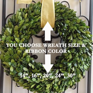 Large Preserved Boxwood Wreath-Christmas Boxwood Wreath-Farmhouse Decor-Year Round Wreath-CHOOSE Ribbon/Bow COLOR/SIZE 14"16"18" 20" 24" 30"