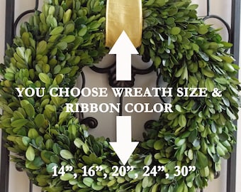 Large Preserved Boxwood Wreath-Christmas Boxwood Wreath-Farmhouse Decor-Year Round Wreath-CHOOSE Ribbon/Bow COLOR/SIZE 14"16"18" 20" 24" 30"