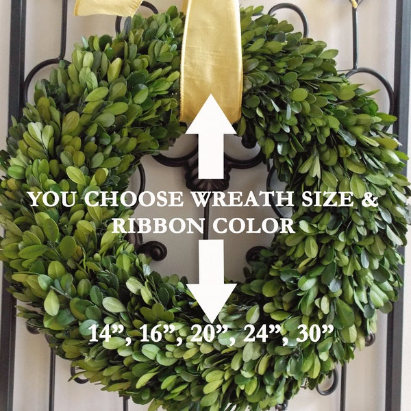 Large Preserved Boxwood Wreath-Christmas Boxwood Wreath-Farmhouse Decor-Year Round Wreath-CHOOSE Ribbon/Bow COLOR/SIZE 14"16"18" 20" 24" 30"
