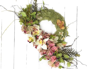 Orchid Wreath, Tropical Wreath for Front Door, Mother's Day Gift