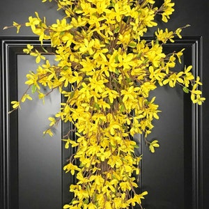 31" Decorative Forsythia Artificial Floral Teardrop Swag