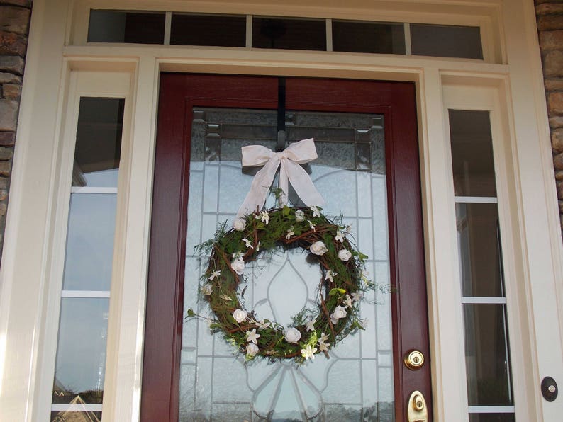 Rustic White Rose Wedding Wreath for Front or Church Door-Bridal Shower Wreath-Wedding Church Decor-Romantic Wreath