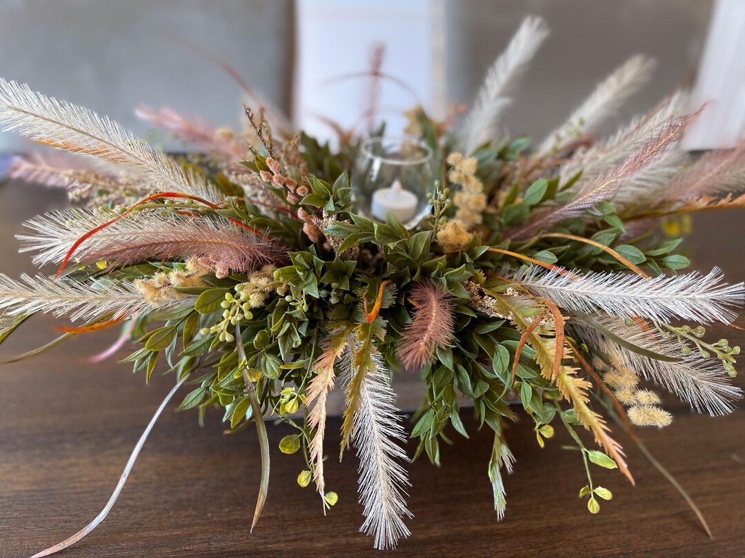 Glass Hurricanes For Candles Boho Table Centerpiece With Pampas