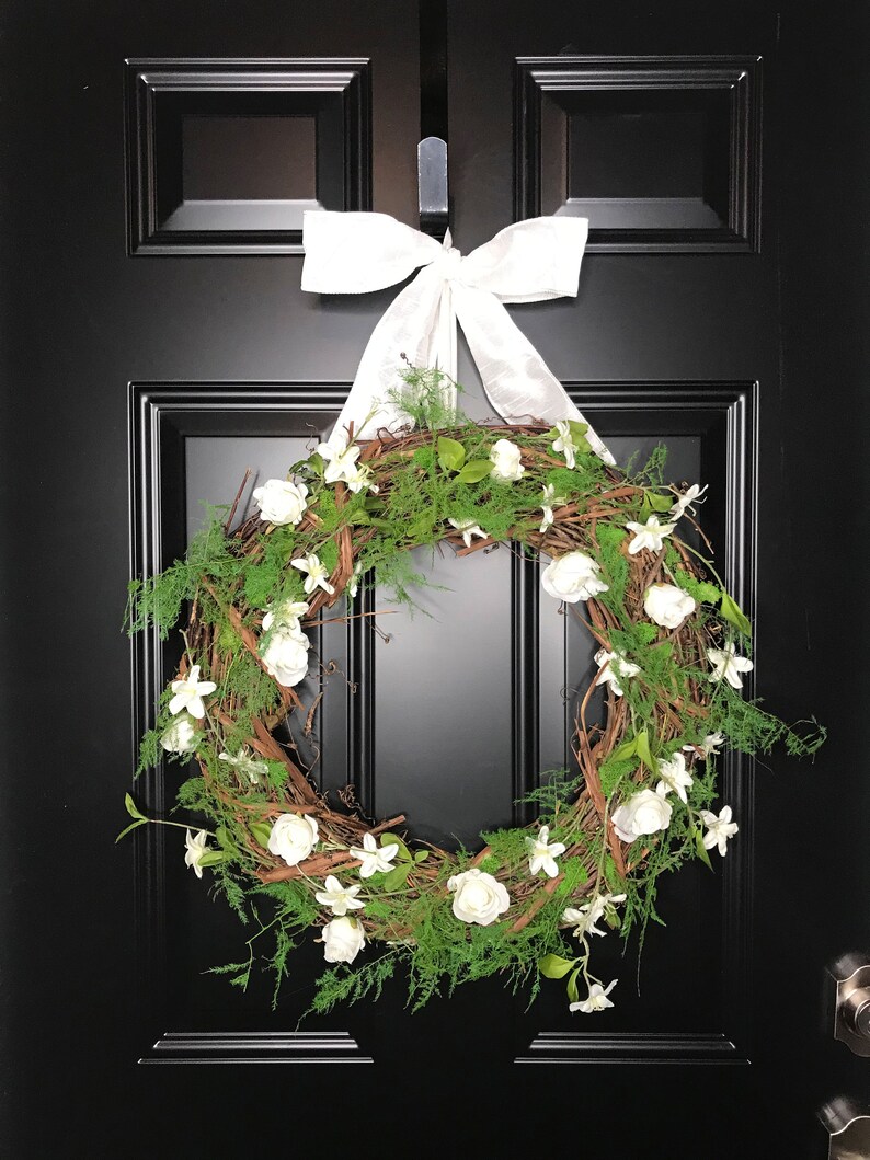 Rustic White Rose Wedding Wreath for Front or Church Door-Bridal Shower Wreath-Wedding Church Decor-Romantic Wreath