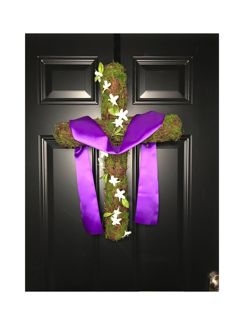 Easter Wreath Lent Lenten Cross For Front Door Religious Spring Decor