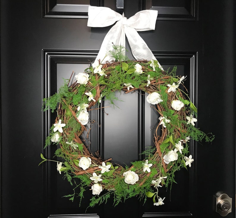 Rustic White Rose Wedding Wreath for Front or Church Door-Bridal Shower Wreath-Wedding Church Decor-Romantic Wreath